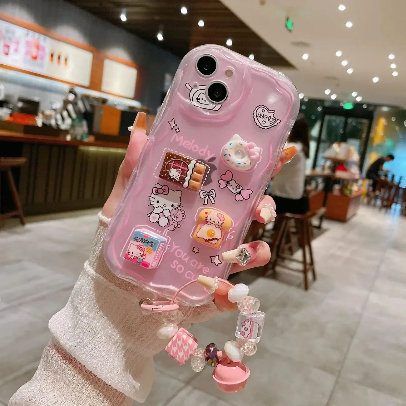 Y2k Hello Kitty My Melody With 3D Doll Bracelet Phone Case For Samsung Galaxy S25 S24 S23 S21FE Plus Ultra 4G 5G Wave Soft Cover