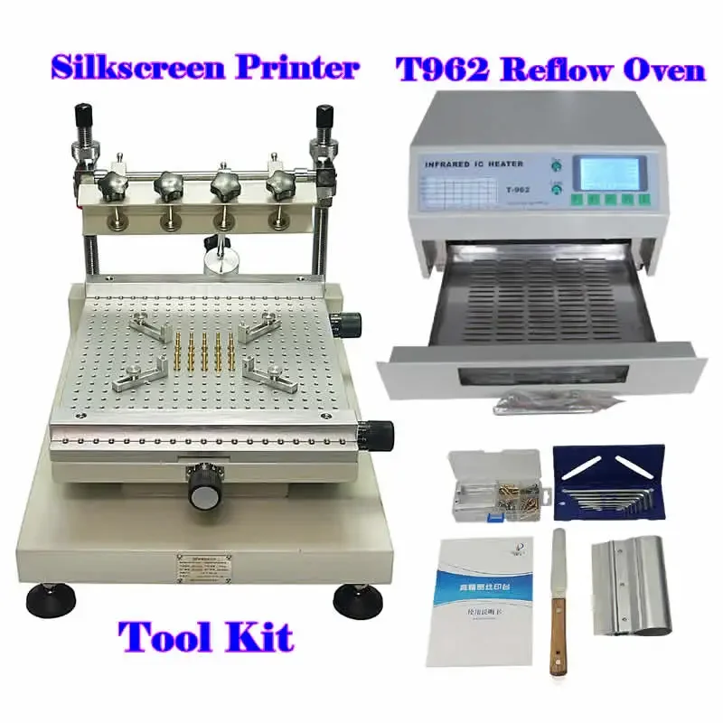 T962 Reflow Oven Soldering Station and ZB3040H Manual Solder Paste Silkscreen Printer Infrared IC Heater for PCB SMT Repairing