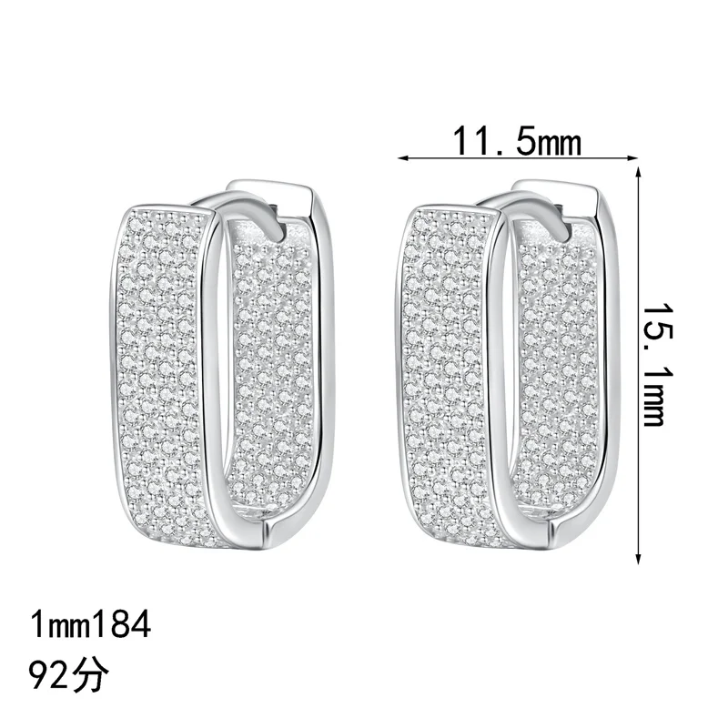 

ZFSILVER Trendy 925 Fresh Classic Silver Full Moissanite Classic Rectangle Earring Charm Women Accessories Jewelry Gift AZ1353-E