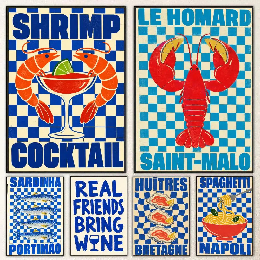 Food Poster Sardines Lobster Cherry Martini Cocktail Poster HD poster stickers for bedroom, living room & home decor