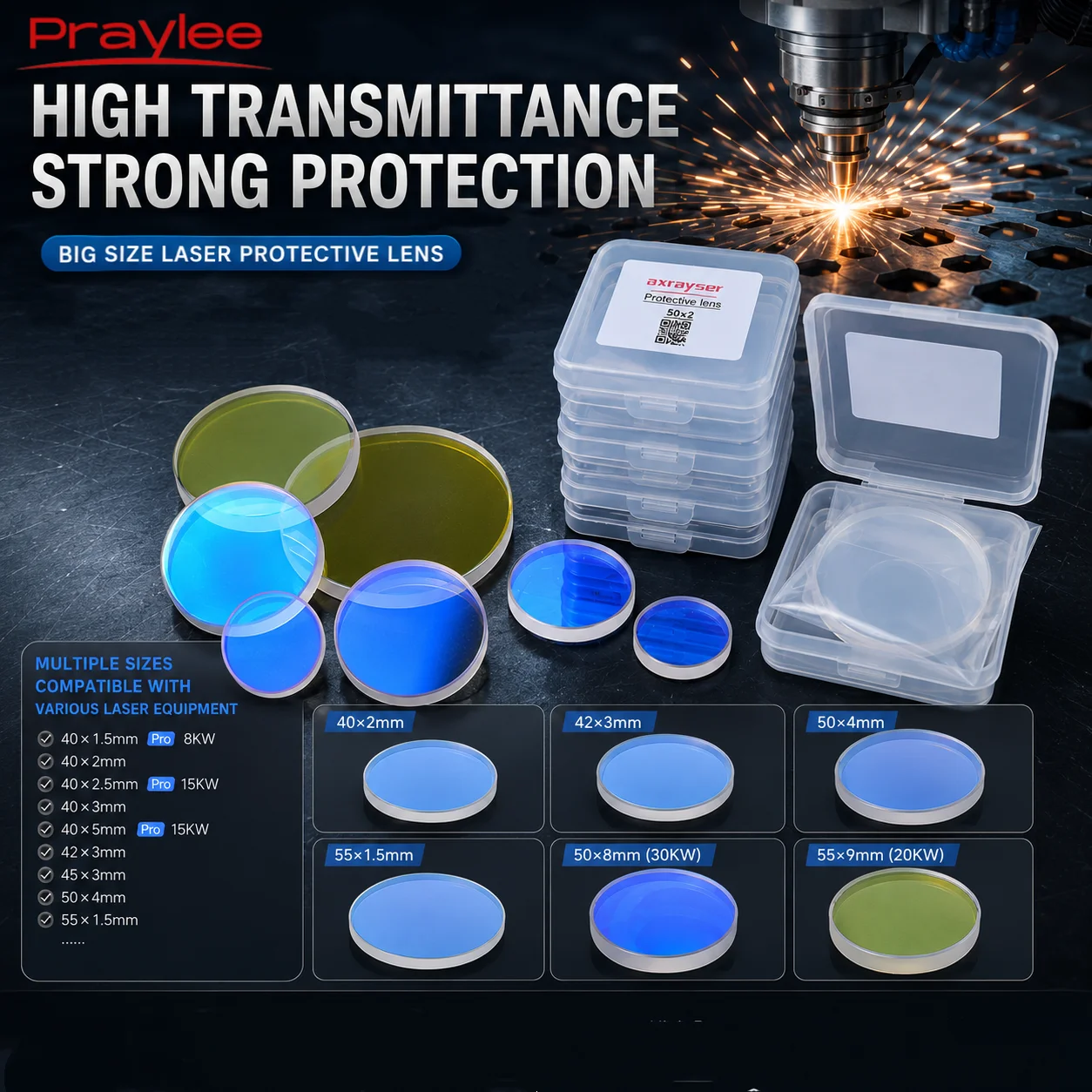 Fused Silica Laser Protective Windows Dia40 50mm1064nm AR Coating Large Glass for High Power Raytools WSX Boci Laser Head