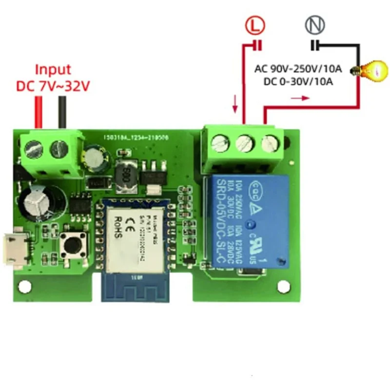 ABJF-3X 1CH RF Switch 7-32V AC DC WIFI Tuya Remote Control 433 Light Switch 10A Rele Relay Self-Locking Interlock Inching