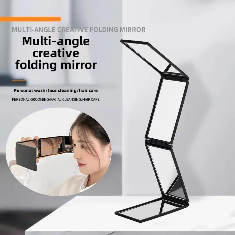 Espelho de maquiagem dobrável multiângulo de 4 painéis, espelho de vaidade HD portátil, 360 °   Ver ferramentas de maquiagem de espelho de beleza dobrável criativo