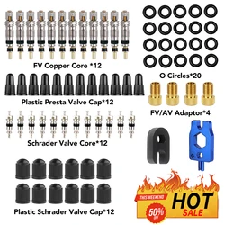 7-74PCS Presta Valve Core Brass FV Nozzle Replacement MTB Road Bike Tubeless Service Parts Alloy Remover Tool O-Ring Optional