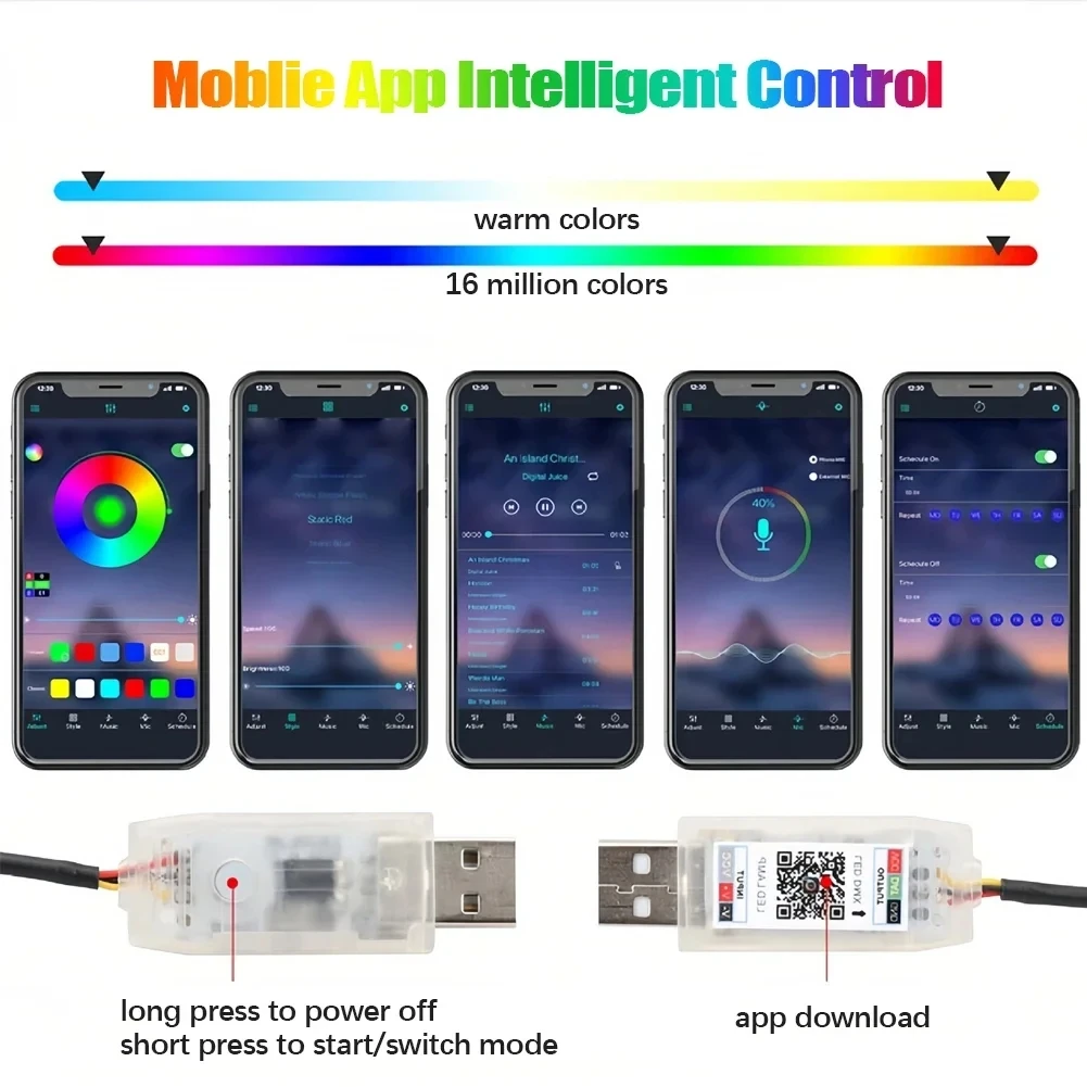 64 colors USB Car LED Ambient Light Acrylic Strips Dashboard Lights RGB Car Interior Hidden App Remote Control Atmosphere Lamp
