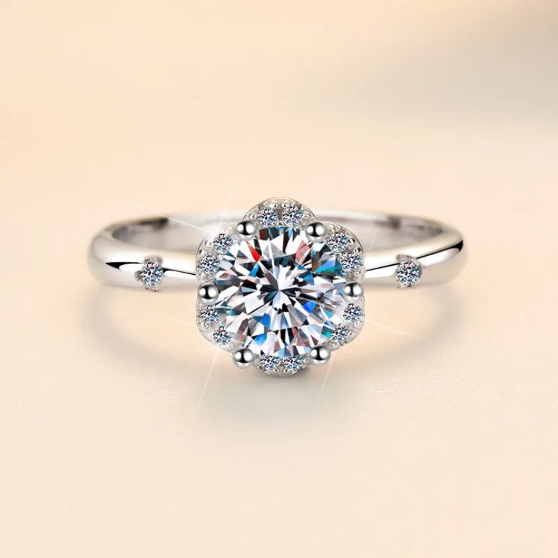 

Женское кольцо с цветком сливы PT950 Platinum Moissanite 1Ct - Женское эксклюзивное, нежное сливовое, нежное, блеск 1 карат