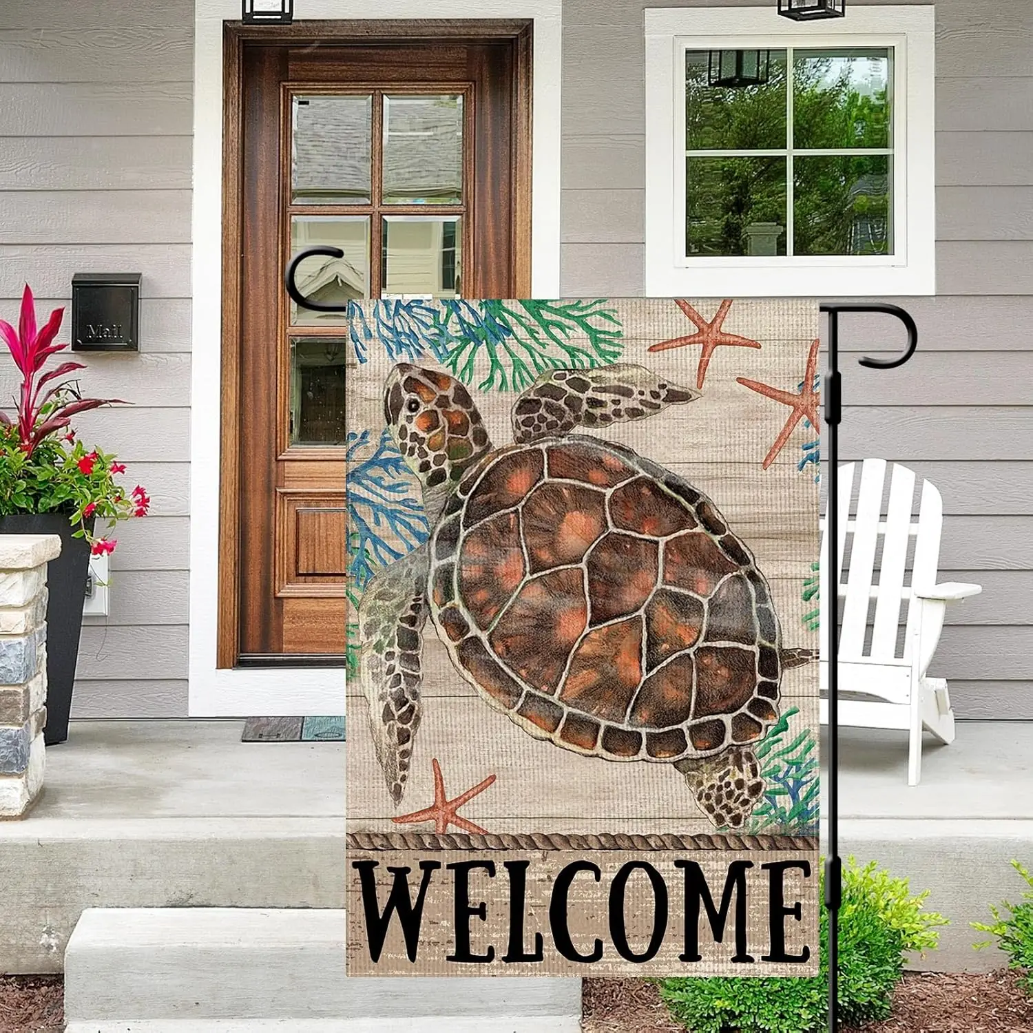 DLZDN Summer Turtle Garden Flag 12×18 Inch Double Sided Vertical Burlap Welcome Summer Rustic Coastal Seasonal Tropical Ocean Ya