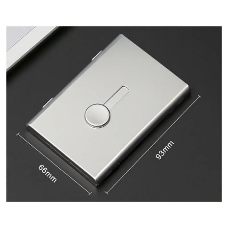 SQPP-1PC حافظة بطاقات عمل من نوع الدفع اليدوي، حامل بطاقات معدني محمول رفيع للغاية، صندوق تخزين بطاقات بلوري منظم