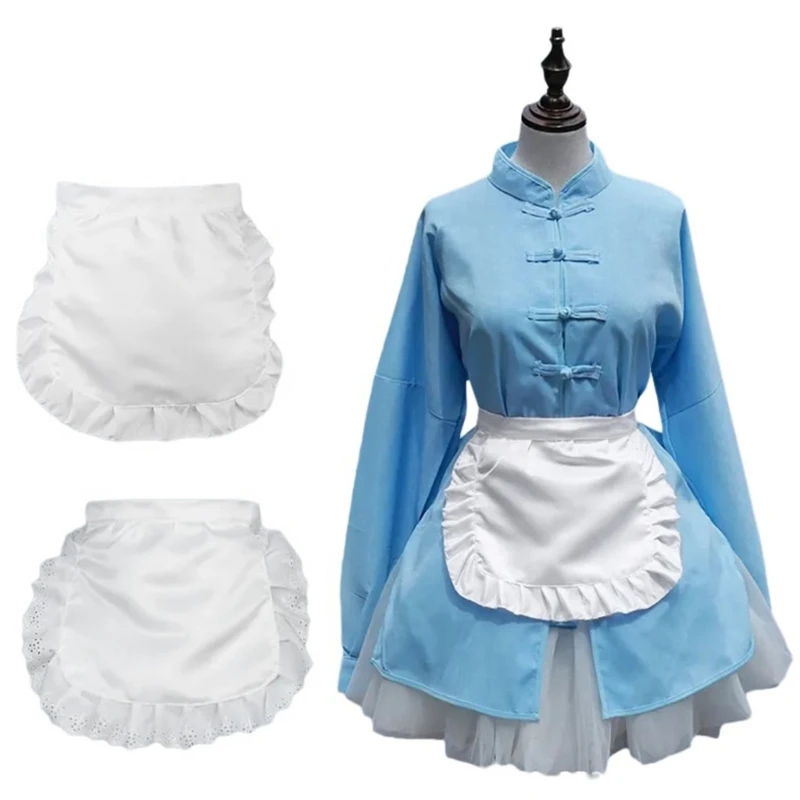 Women Waitress Servant Ruffled White Apron Halloween Lolita Girl Maid Cosplay Costume Half Apron Kitchen Cooking Waist Apron