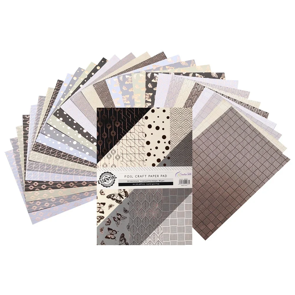 Kreative Goldblattblätter im A4-Format, strukturiertes, dekoratives Scrapbooking-Papier, Gold-Silber-Folien-Bastelpapierblock für Planer und Journaling – Detail 1