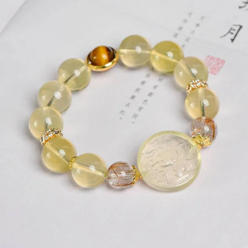 2025New Trendy Single-Strand Yellow Crystal Stone Bracelet - High-Quality Polished Design for Young Adults