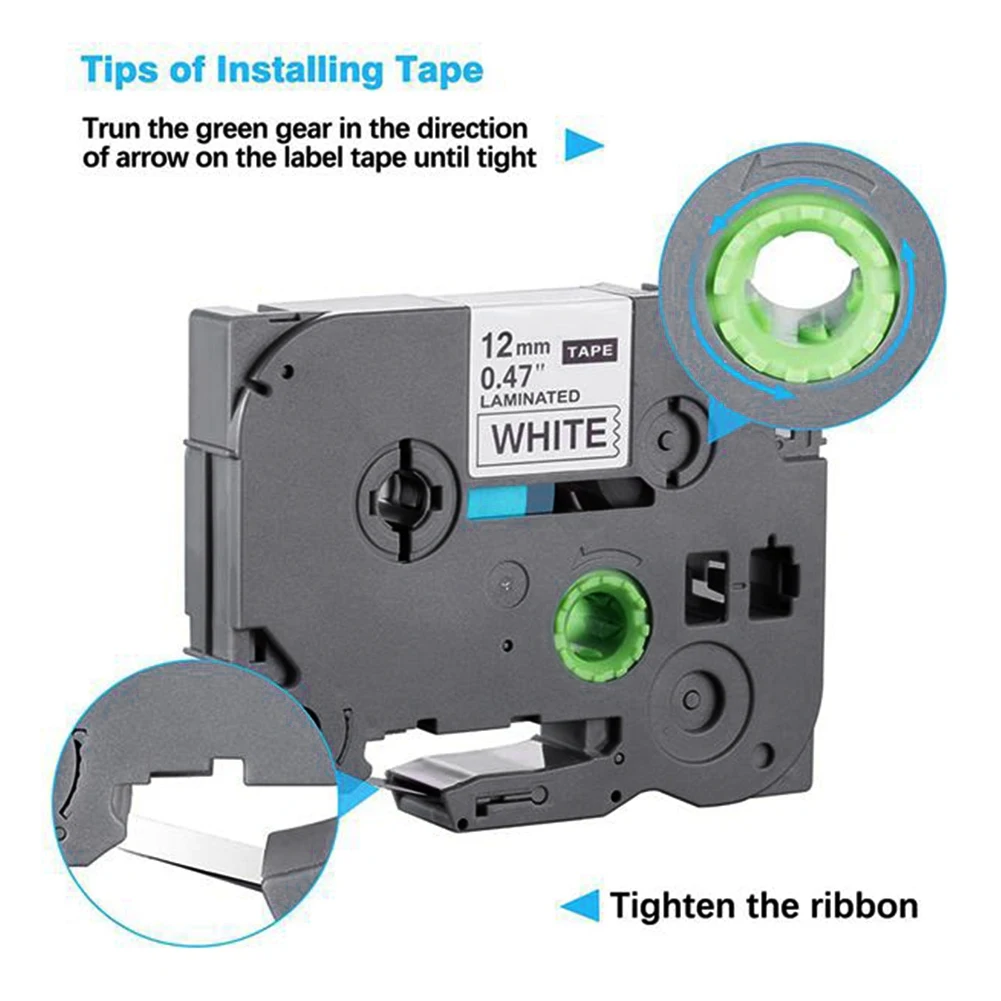 6 Pcs 12mm 0.47 White Tape Black Ribbon on White Background Printer Label Tape Compatible with Brother Ribbon Tz231