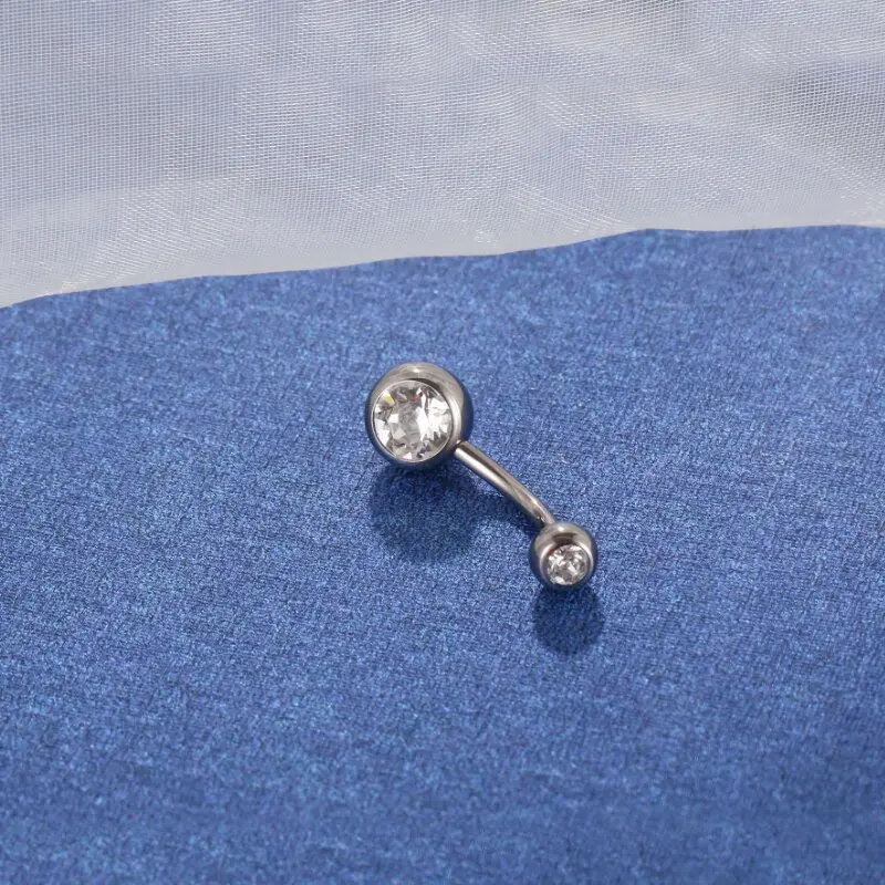 1PC Stainless steel Double gem navel rings Belly Button Navel puncture Drop Dangle Body Jewelry