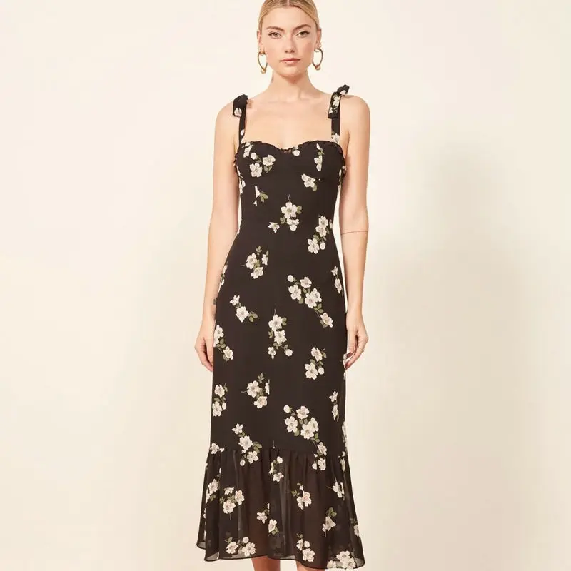 

Spot GoodsN301Rayon Spaghetti Strap Mid-Length Brilliant Turn Ding Manman Same Style Dress2025Summer