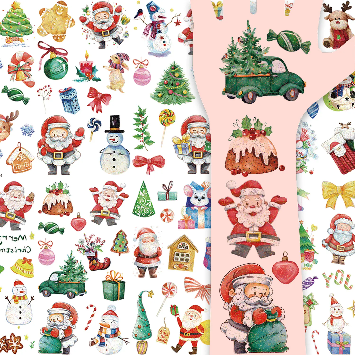 

10 Glitter Temporary Tattoo Stickers, Christmas Series Patterns, 126 Cartoon Santa Claus, Christmas Tree, Snowman, Snowflake Pattern Fake Tattoo Stickers, Sparkling Fun Cartoon Tattoo Stickers, Body Decoration Waterproof Art Realistic Tattoo Stickers, Sui