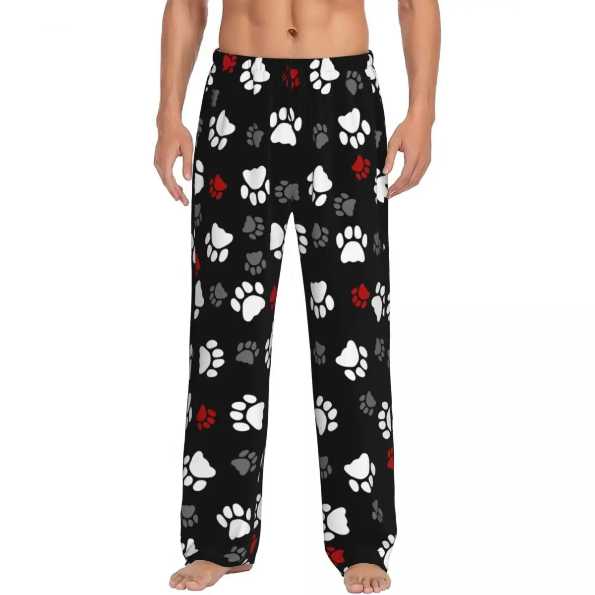 Custom Printed Men Cat Dog Animal Paw Prints Pajama Pants Sleepwear Sleep Lounge Bottoms with Pockets