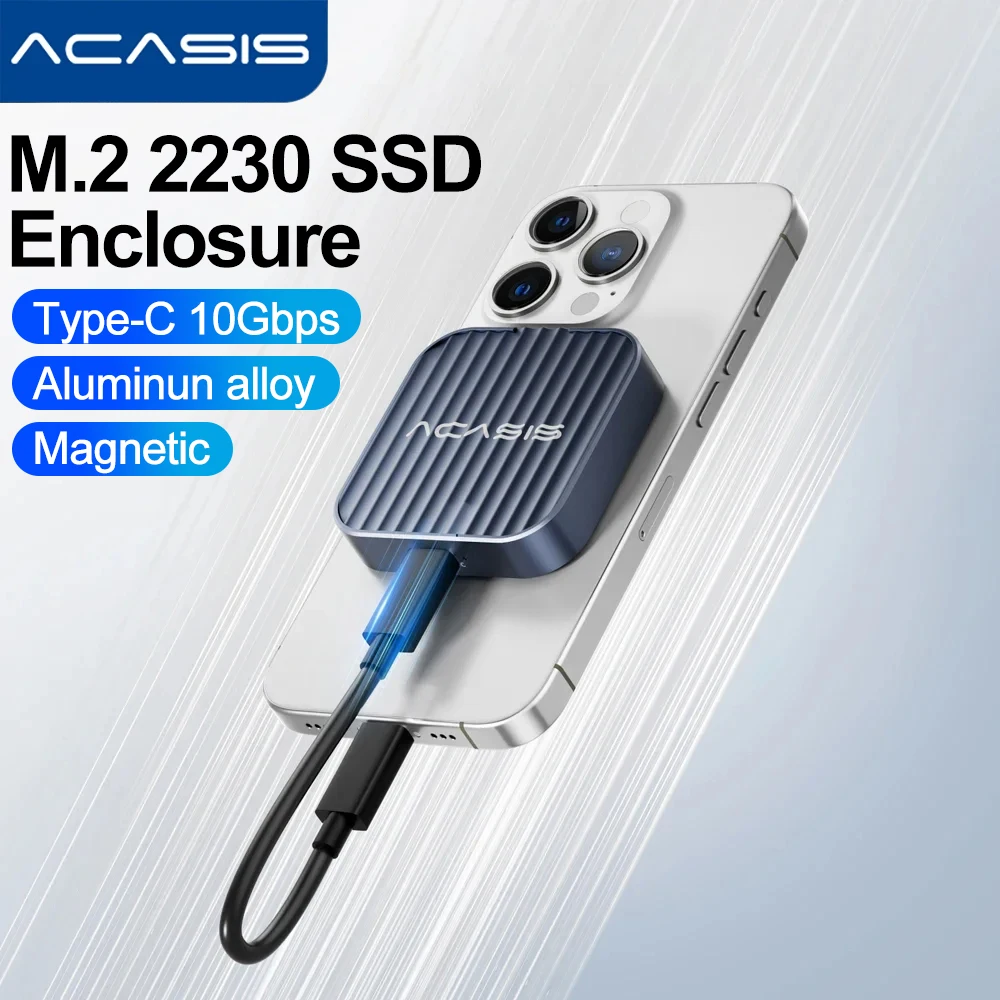 

Корпус SSD Acasis M.2 2230 NVMe USB C 3.1 к Nvme PCI-E 10 Гбит/с Магнитный твердотельный накопитель M.2 Внешний твердотельный накопитель для ноутбука iPhone 15 Pro