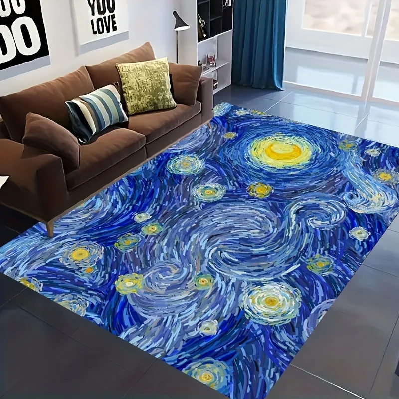 Sparkling Starry Night Rug Artistic Floor Mat Non-slip Machine Washable Carpet For Living Room Bedroom Home Decor Accessories