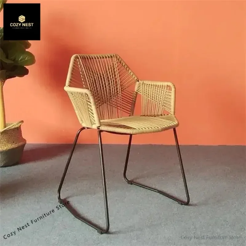 Woven Single  Nordic Modern Simple Home Balcony Outdoor Garden Table  Rattan  Metal Back Dining