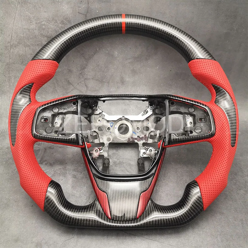 

High Quality Red Carbon Fiber Car Steering Wheel For Honda Civic 10th Gen 2016 2017 2018 2019 2020 2021