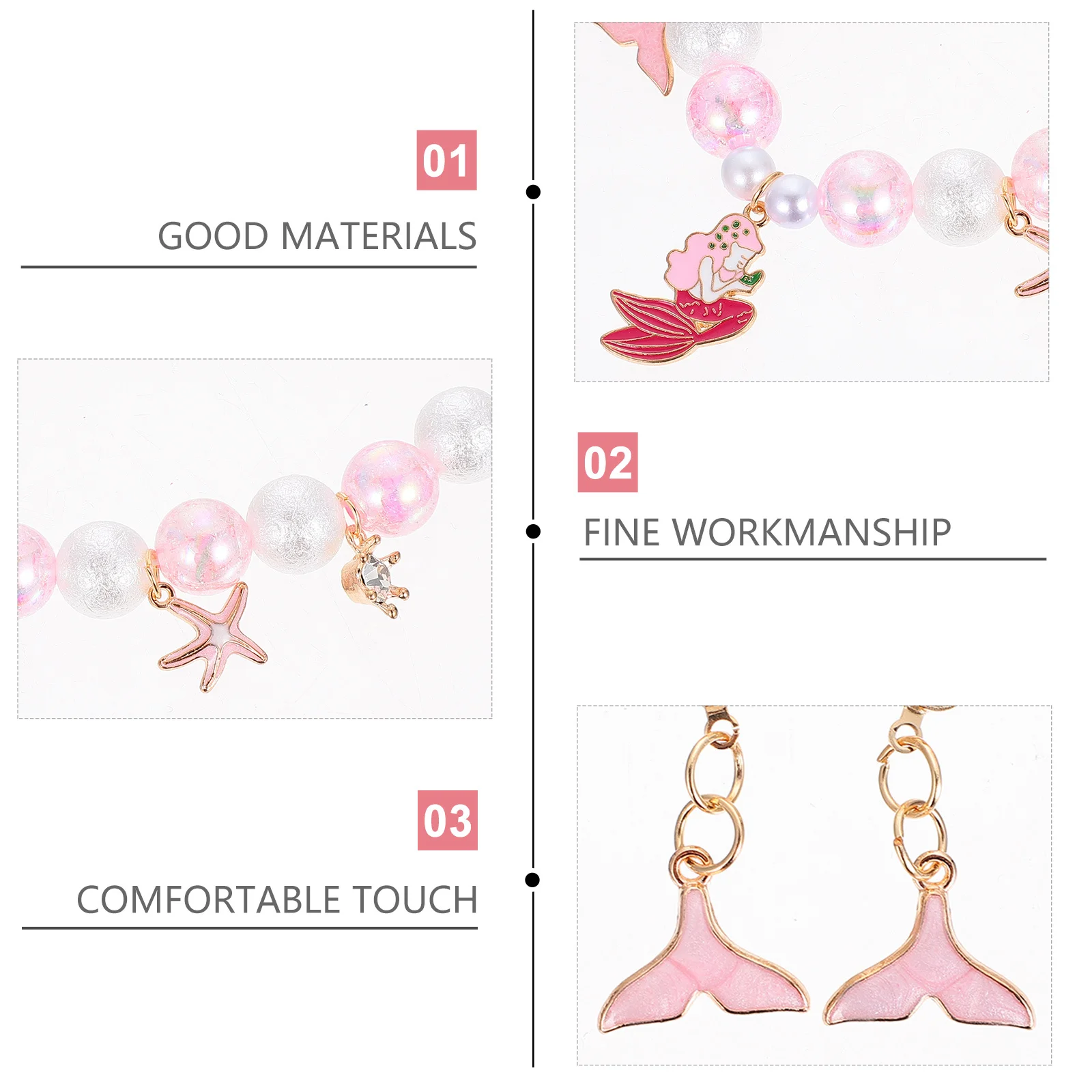 ชุดเครื่องประดับเด็ก 4 ชิ้น ลายการ์ตูนนางเงือก สร้อยคอโลหะผสม ลูกปัดหลากสี สร้อยข้อมือ แหวน สร้อยคอ ของขวัญวันเกิด ของขวัญสำหรับเดินทาง