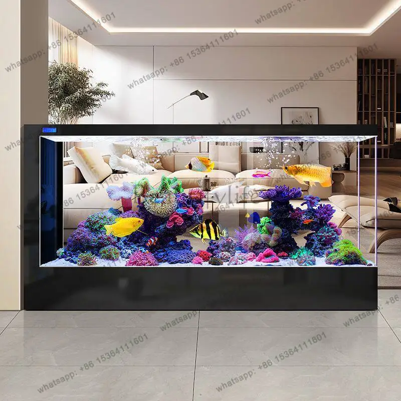 

New ultra-white entrance glass fish tank large floor-to-ceiling aquarium ecological screen goldfish tank partition