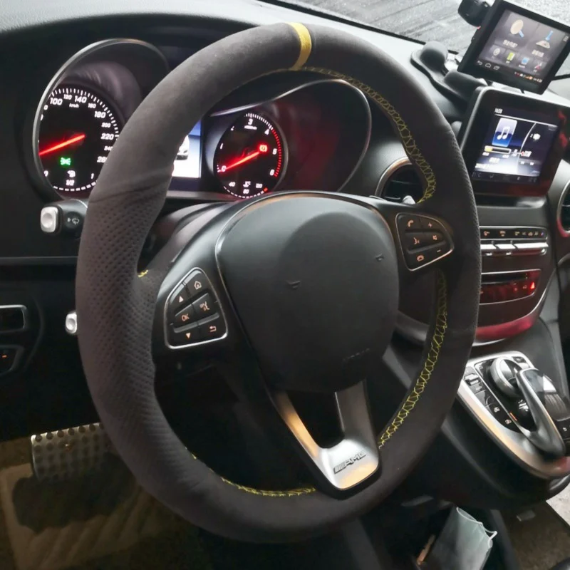 

Чехол на руль автомобиля, замшевая кожаная оплетка для Mercedes Benz C200L E63 E300 E320 GLK GLC260 GLA, автомобильные аксессуары для интерьера