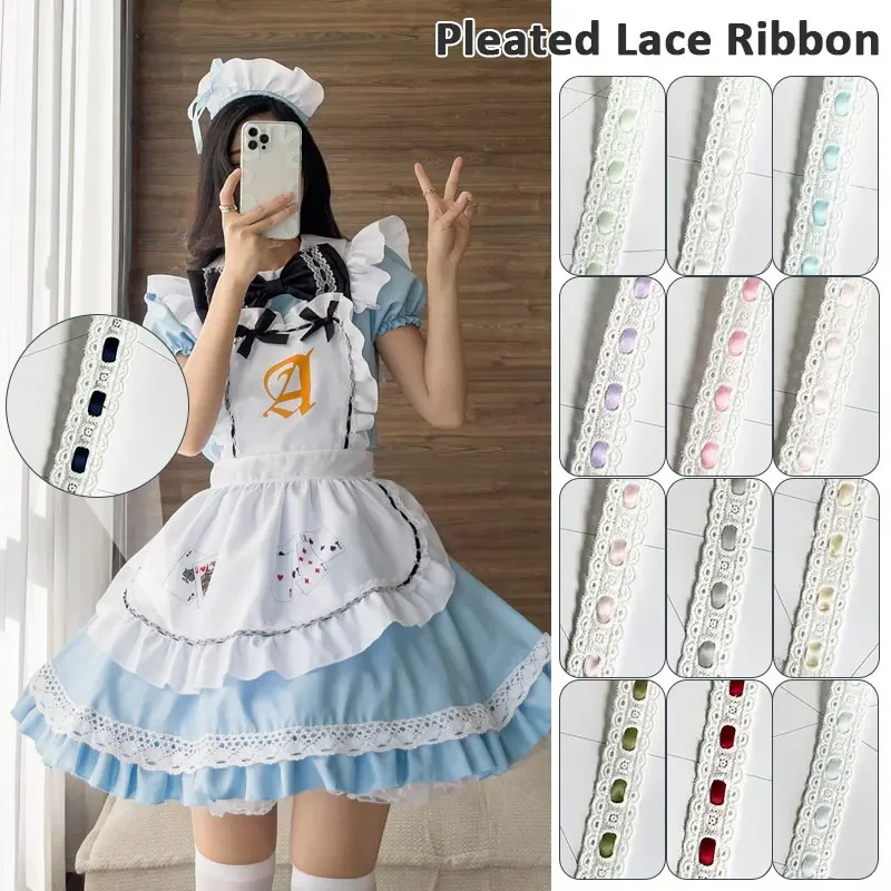 

5yards Lace Trim with Colorful Ribbon 2.2cm Wide White Cotton Fabric Embroidered Trim DIY Clothing Wedding Decorations Material