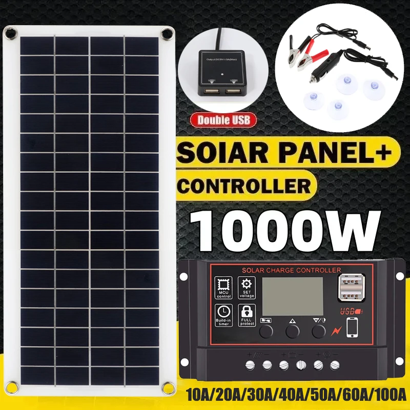 20W-1000W Panel słoneczny 12V Solar Cell 10A-100A Controller Solar Plate Kit For Phone RV Car Caravan Home Camping Outdoor Battery