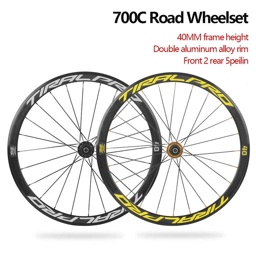 Road Wheel Set 700C Aluminum Alloy 5 Pelin Wheel Rrim 144 Rings Six-jaw Knife Rim Hub Flat Spokes