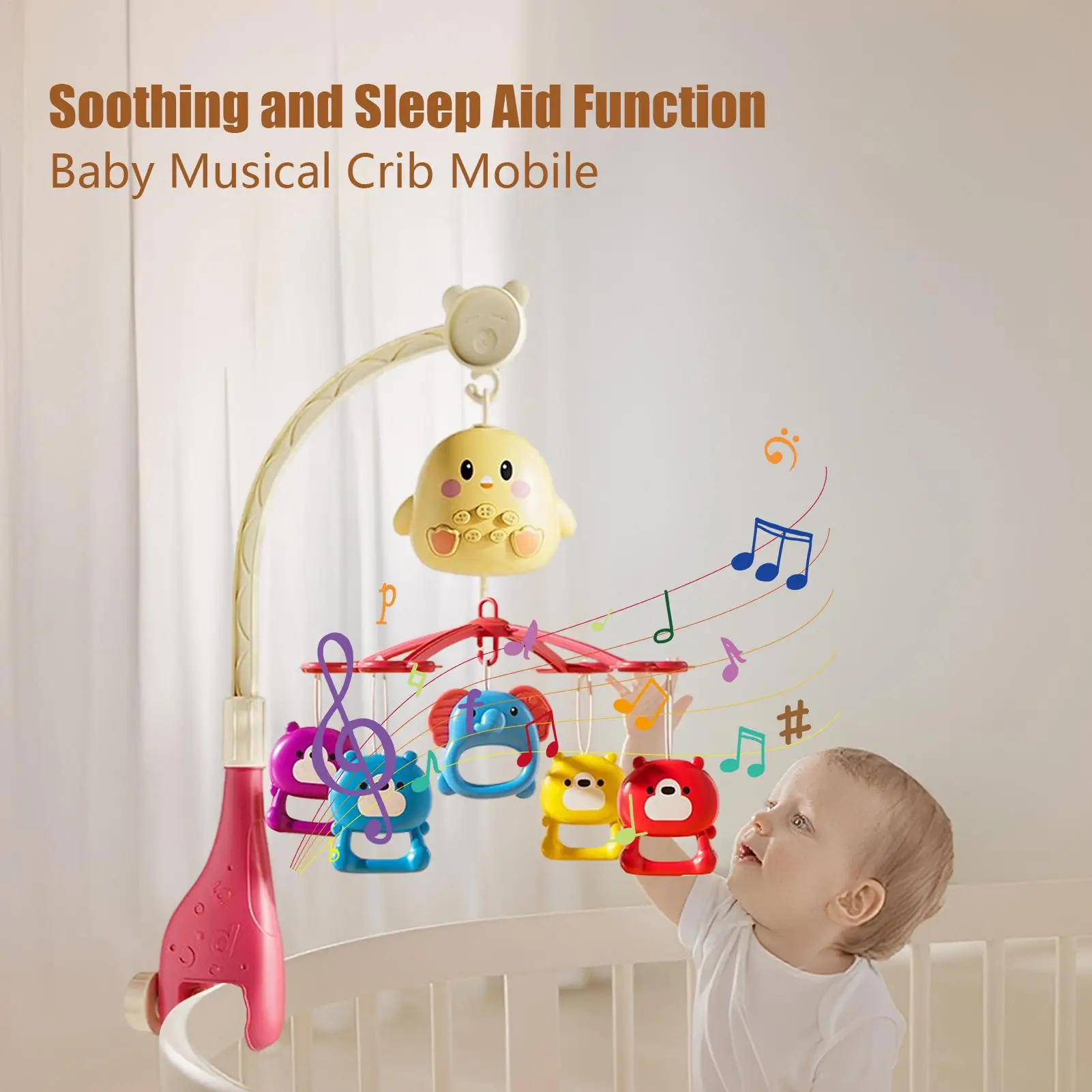 Musical Crib Mobile Nursery Mobile With Remote Control Rotating Soother Toy For 0-18 Months Girls Boys Bed Play Decor Stroller
