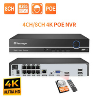 Techage H.265 4K 8CH PoE NVR 2MP 3MP 5MP Network Hard Disk Video Recorder Home Security CCTV Surveillance DVR For PoE IP Camera