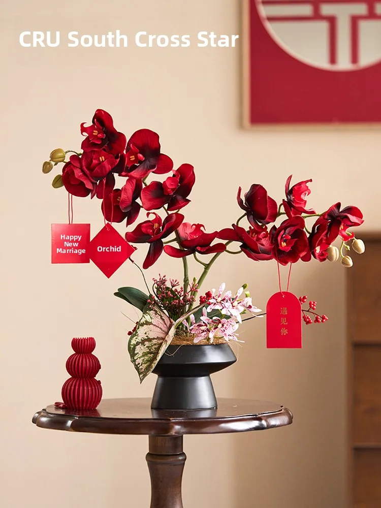 

Искусственные цветы орхидеи Reatic Red в керамическом горшке для декора свадебных залов, фотосессий и домашнего интерьера