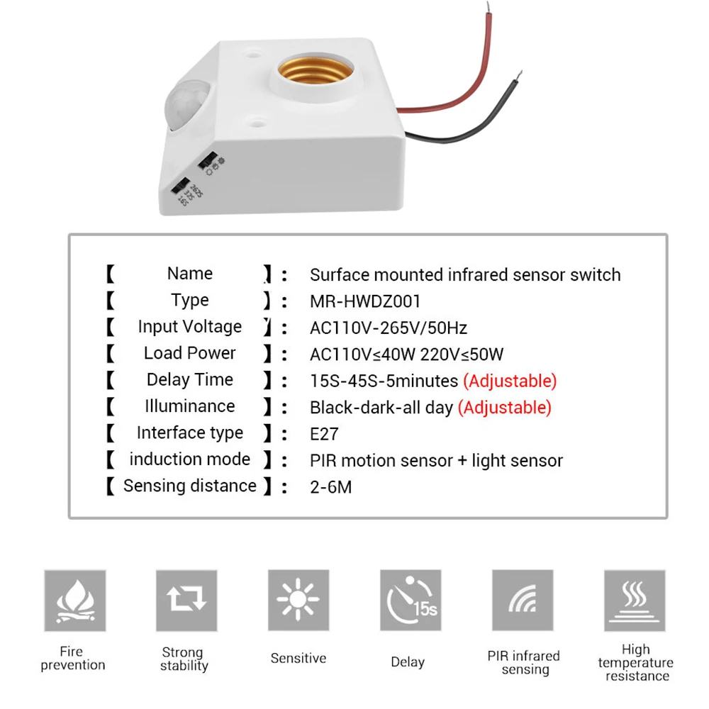 E27 المقبس حامل AC110-240V LED التلقائي جسم الإنسان الأشعة تحت الحمراء IR الاستشعار مصباح حامل LED لمبة إضاءة E27 قاعدة الجدار مصباح حامل