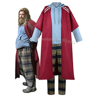 Fat Thor Cosplay Costume Movie Endgame Cos Superhero Costume Red Hoodies Long Jacket Halloween Carnival Roleplay Suit For Men