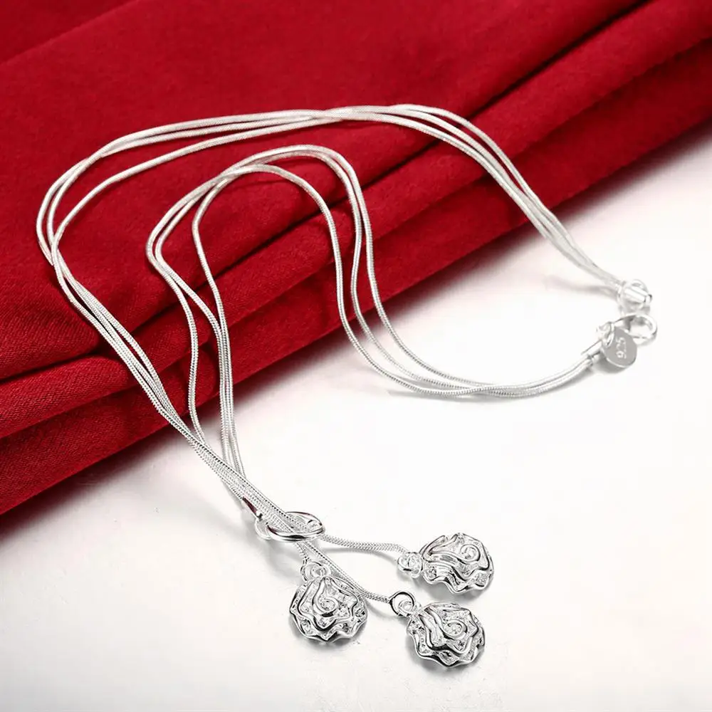 Fashion 925 Sterling Silver Necklaces For Woman Classic Jewelry 18 Inches Rose Flower Chain Wedding Party Christmas Gifts