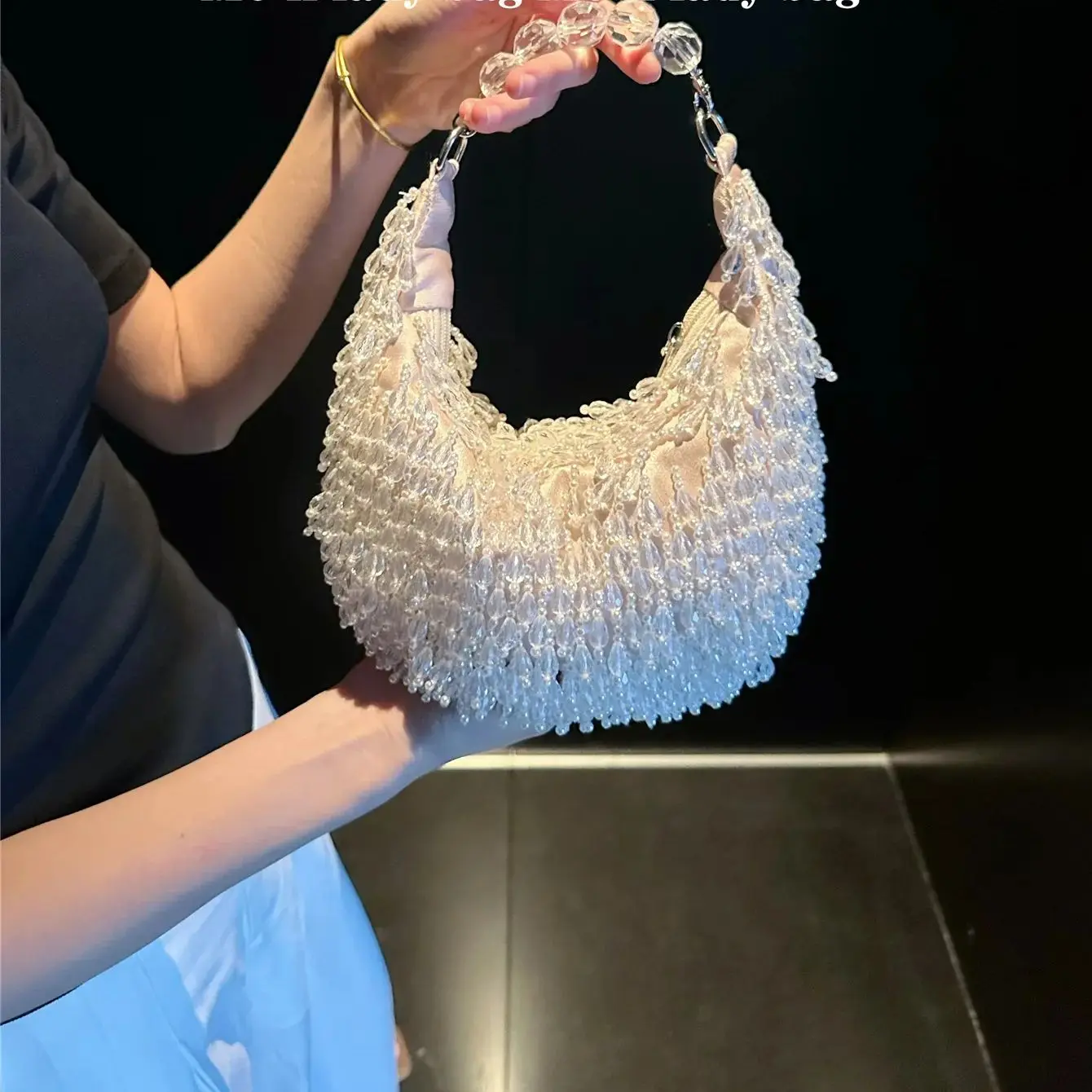 

High Quality Beads BeadingTassel Hobo Bag Rhinestones Evening Bags Beaded Wedding Tote Party Pearl Purse
