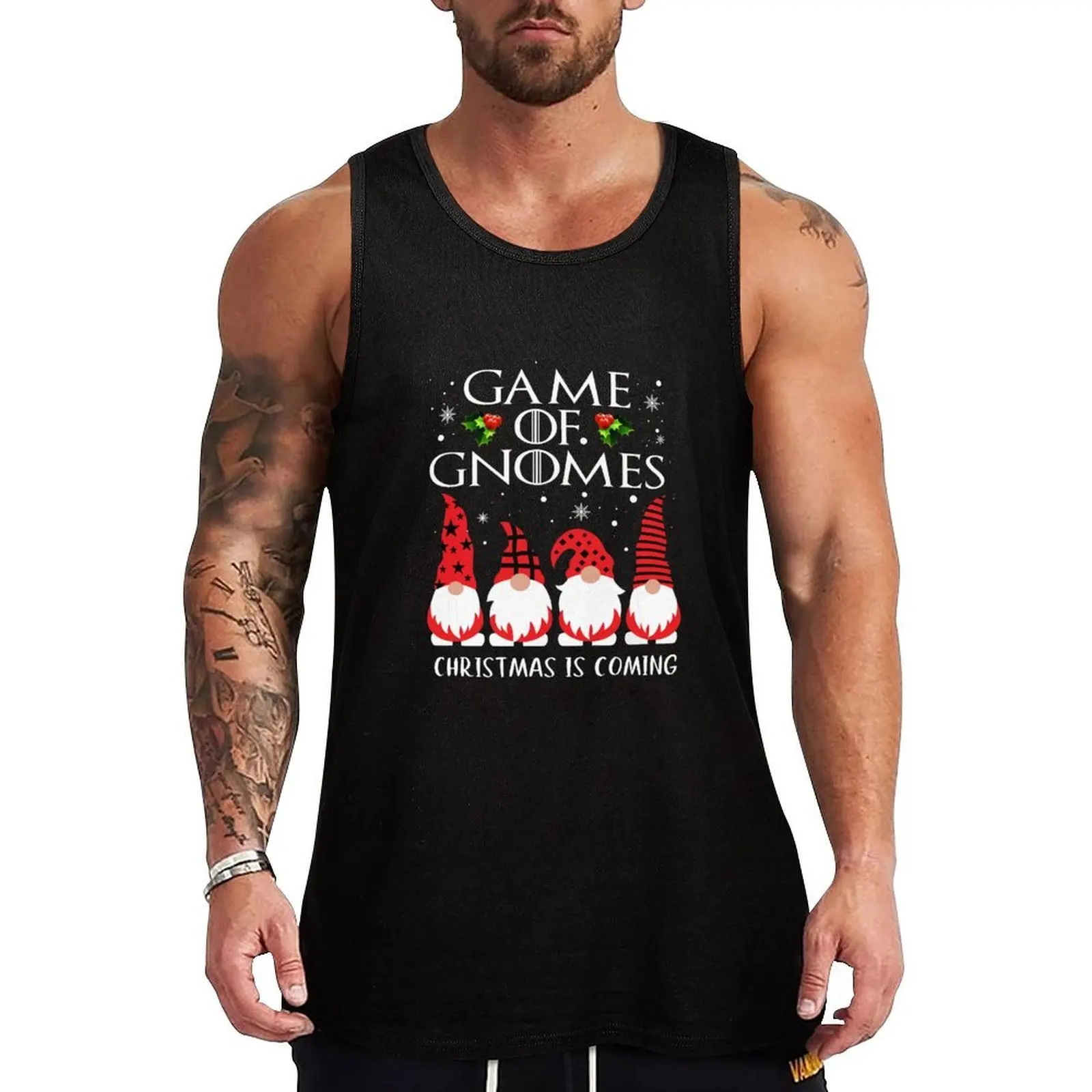

Funny Game Gnomes Christmas Is Coming Xmas Pajama Gifts Tank Top Men's t-shirts Gym t-shirt man gym top sleeveless vest men