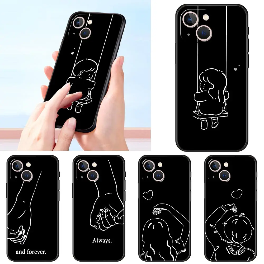 Couple Cartoon Aesth sun moon Luxury Phone Case For Apple iPhone 16 11 15 14 Pro MAX 12 13 7 8 Plus X XR XS SE Silicone Cover