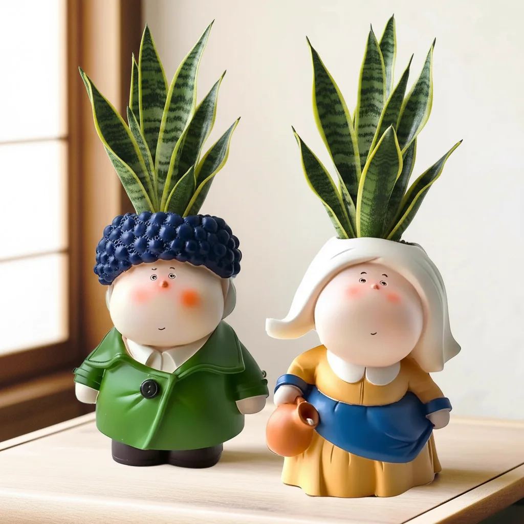 Funny Cartoon Artist Resin Planter Unique Mini Desktop Flower Pot Indoor Plant Container Home Decor Gift