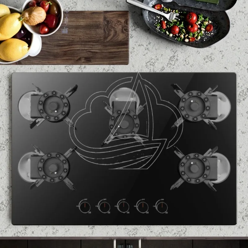Smart 5 Burner Gas Cooktop Tempered Glass Built-in Countertop Gas Stove Household Kitchen Cooking Hob