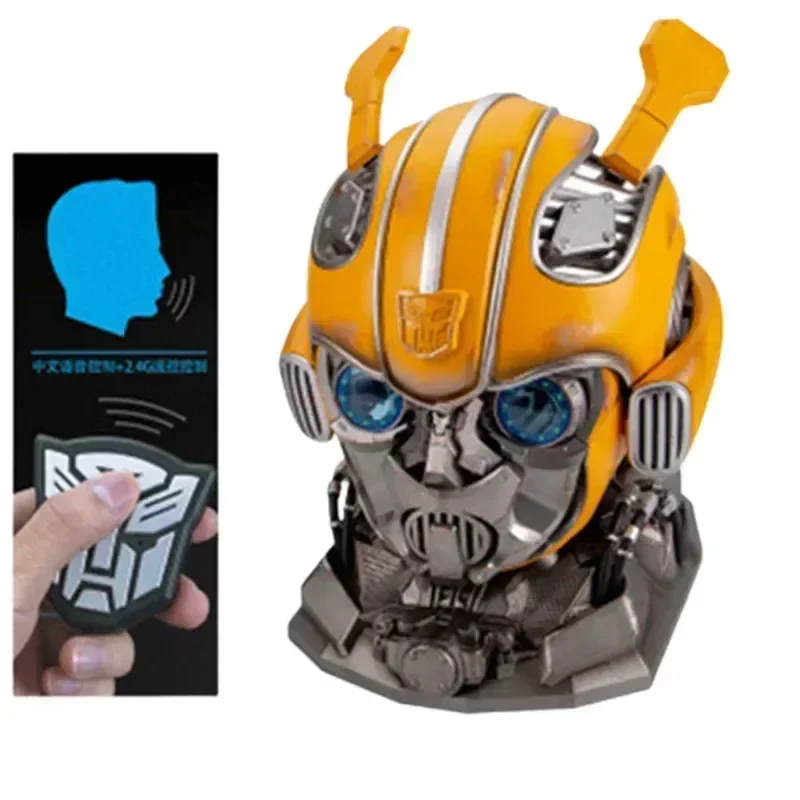 

Hot Bumblebee Helmet English Voice Control Mask Bluetooth Base Light Up Eyes Action Collection Figure For Children Funny Gift