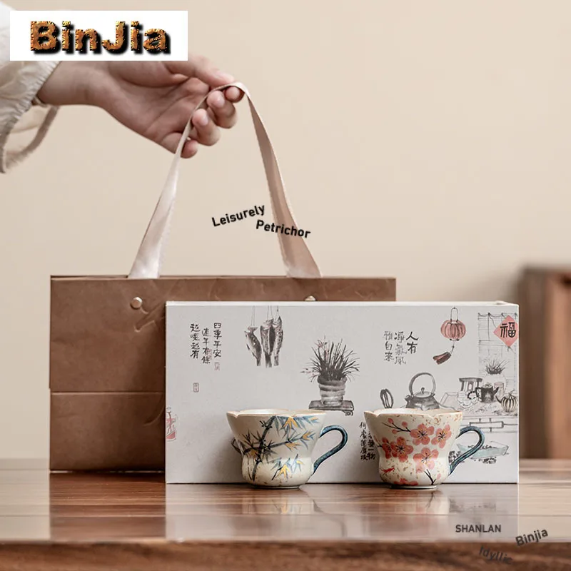 

2 шт./компл., 80 мл, ручная роспись цветов и бамбуковая чашка, бутик, чайная чаша, кувшин, чашка для дегустации чая, чашка для медитации, чашки Chazhan Master, чайная посуда