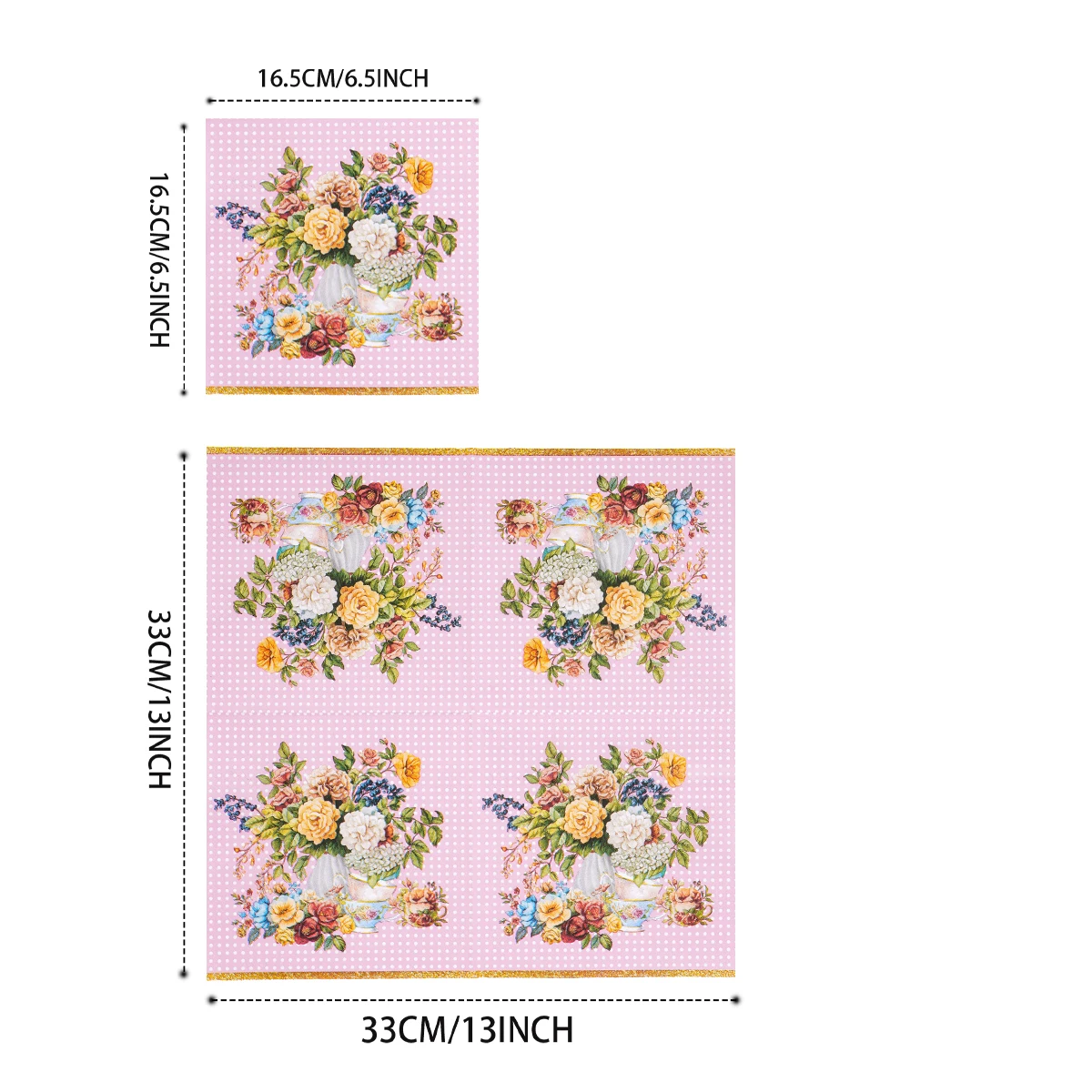 Disposable Paper Napkins Pink Polka Dot Floral Tea Cup Print Tissues Vintage Tea Wedding Bridal Shower Cocktail Napkins