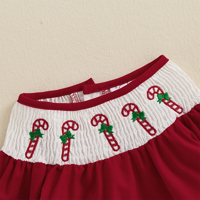 Baby Girls Christmas Romper Candy Cane Pattern Long Sleeve Jumpsuits with Headband for Newborn Infant Toddler