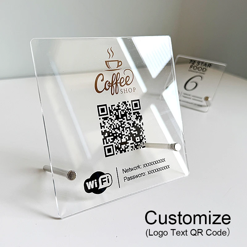 Customize Business Number WiFi Sign Transparent QR Code Acrylic PMMA Plate Free Production Of QR Codes Provide Design