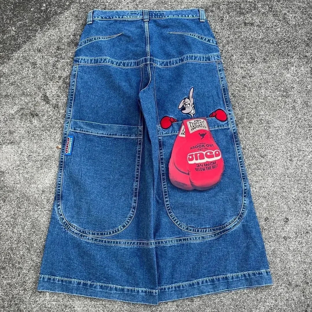 Hiphop Y 2K Grote Zak Blauwe Retro Losse Jeans Jnco Jeans Heren Harajuku Kangoeroe Patroon Gothic Hoge Taille Casual Wijde Broek