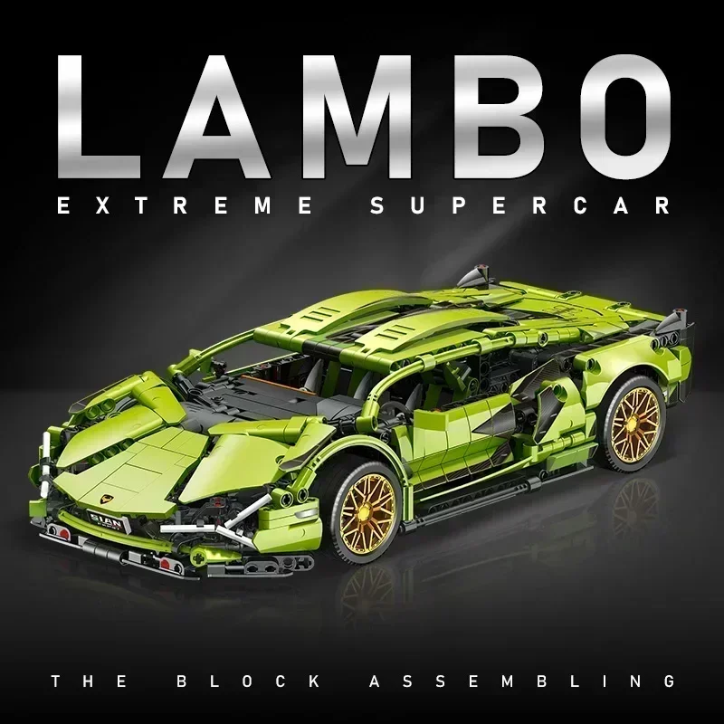 1215 Stuks Technische Groene Lamborghinis Super Sportwagen Bouwsteen Moc Model Racevoertuig Assembleren Bakstenen Speelgoed Voor Kinderen Geschenken