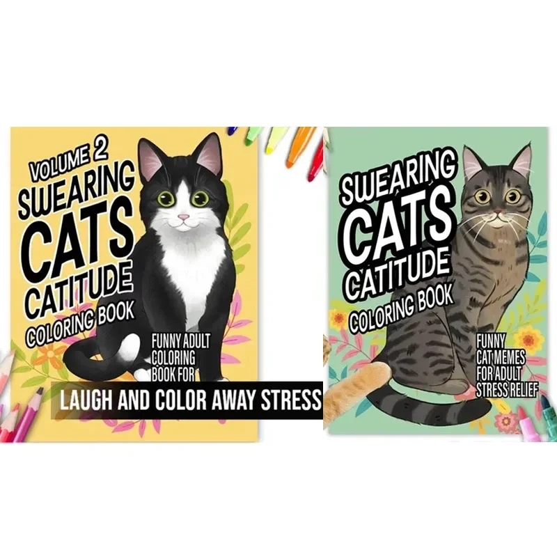 Funny Cutie Coloring Books Swearing Cats Design Coloring Set Creative Cat Drawing Book For Adult And Teen Cat Lover Painting Toy