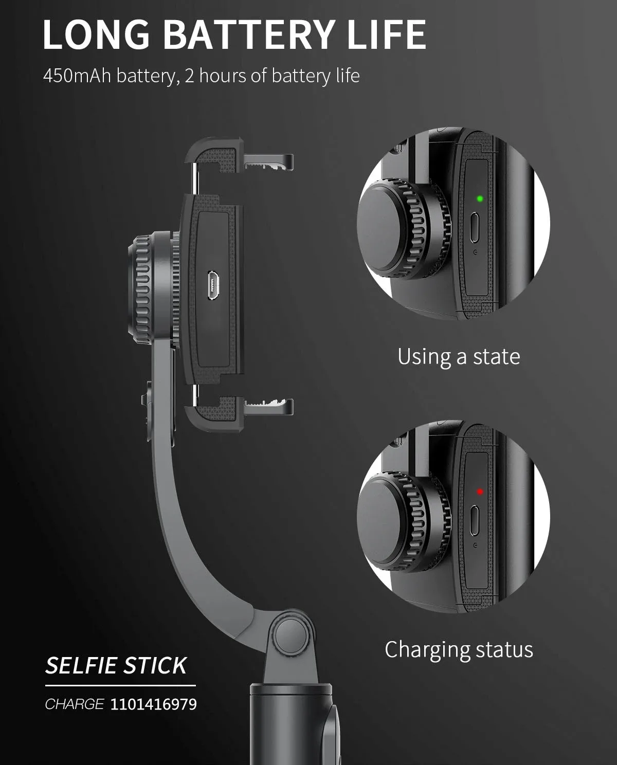 Q08 Sem Fio Selfie Stick, Phone Gimbal Estabilizador, Tripé Bluetooth, Suporte para Smartphone Live